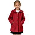thumbnail image 3 of Girls Hooded Single Coat, Kids Solid Color Mid Length Button Down Trench Outerwear, Long Sleeve Warm Overcoat with Side Pockets for Fall Winter(Red,12-13 Years), 3 of 6