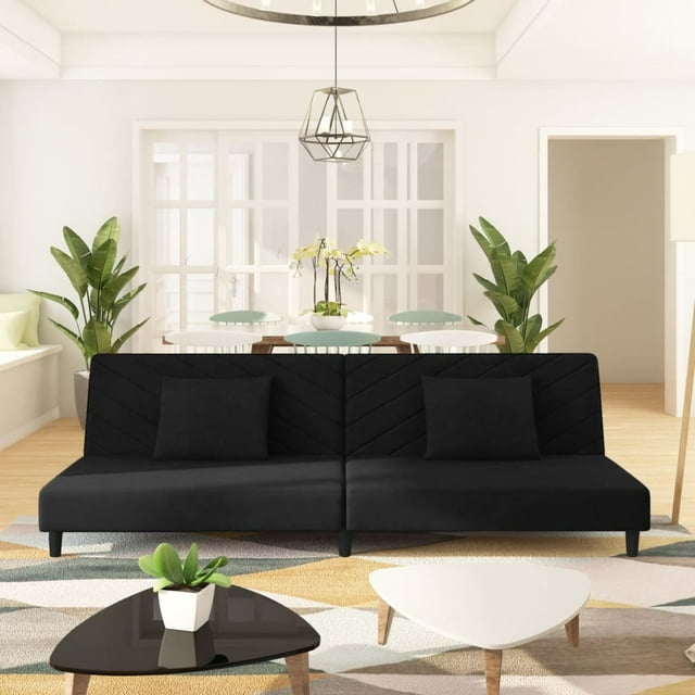 vidaXL Canapé-Lit 2 Places pour Adulte avec Deux Coussins - Velours Noir
