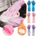 thumbnail image 1 of Fiudx Guantes de Silicona para Lavar Platos, Resistentes y Antiarañazos, Suaves y Flexibles, Ideales para Bañar a Mascotas y Limpiar El Coche, Fáciles de Esterilizar, Ajuste Universal, Juego de 1 Pie, 1 of 2