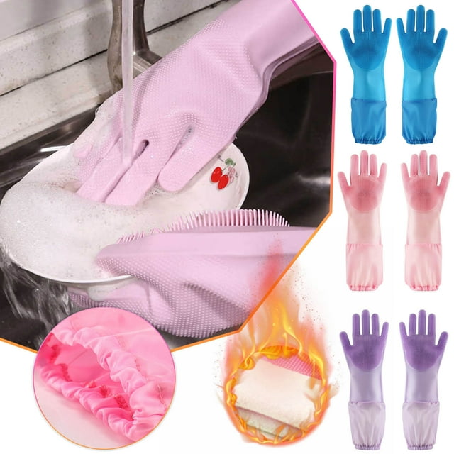 Fiudx Guantes de Silicona para Lavar Platos, Resistentes y Antiarañazos, Suaves y Flexibles, Ideales para Bañar a Mascotas y Limpiar El Coche, Fáciles de Esterilizar, Ajuste Universal, Juego de 1 Pie