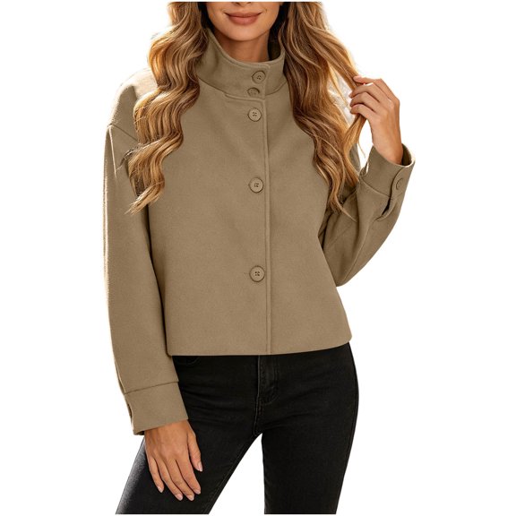 Annhoo Button Down Jackets for Women Stand Collared Long Sleeve Casual Cropped Coat Fashion Streetwear Outerwear