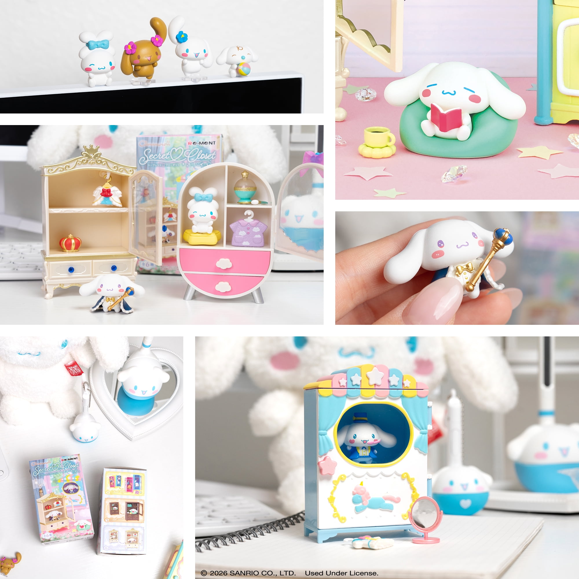 Hamee RE-MENT Hello Kitty and Friends Blind Box Diorama Miniature Figure Set for Birthday Gift, Party Favor, Collectible Figurine, Sanrio Fan (Cinnamoroll Secret Closet) – 6 Pc. (Full Set)