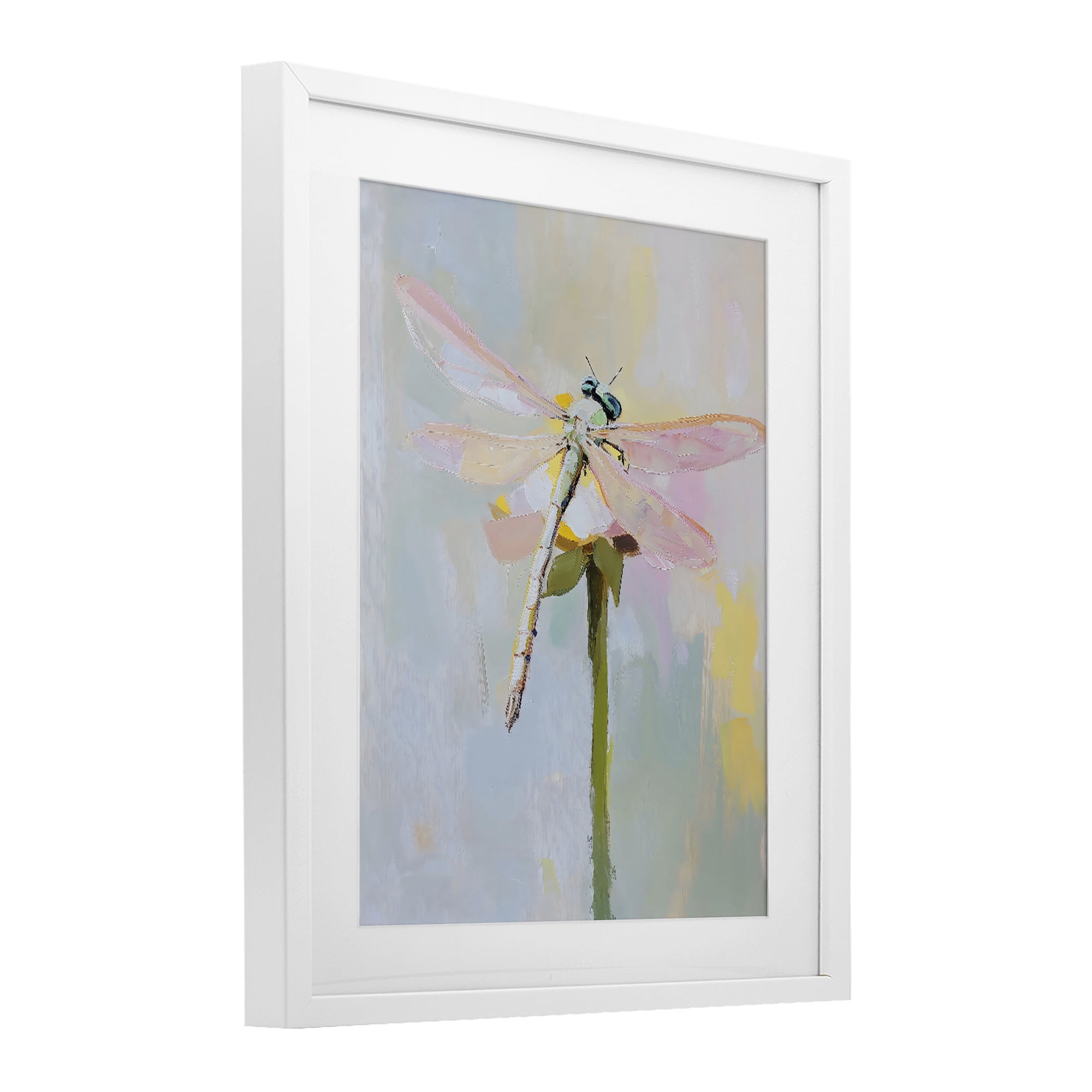Stupell Industries Pastel Dragonfly Landing White Framed Print Under Glass, design by The Prints Vibe
