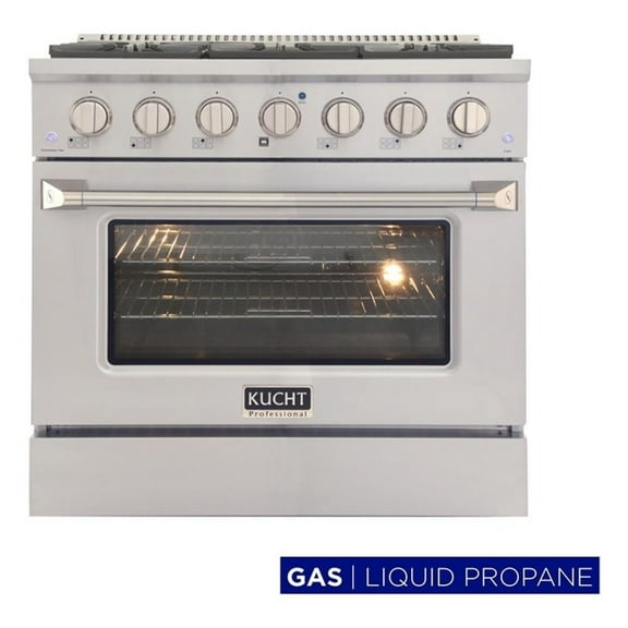 Pemberly Row 36" Stainless Steel Propane Gas Range with Knobs in Silver