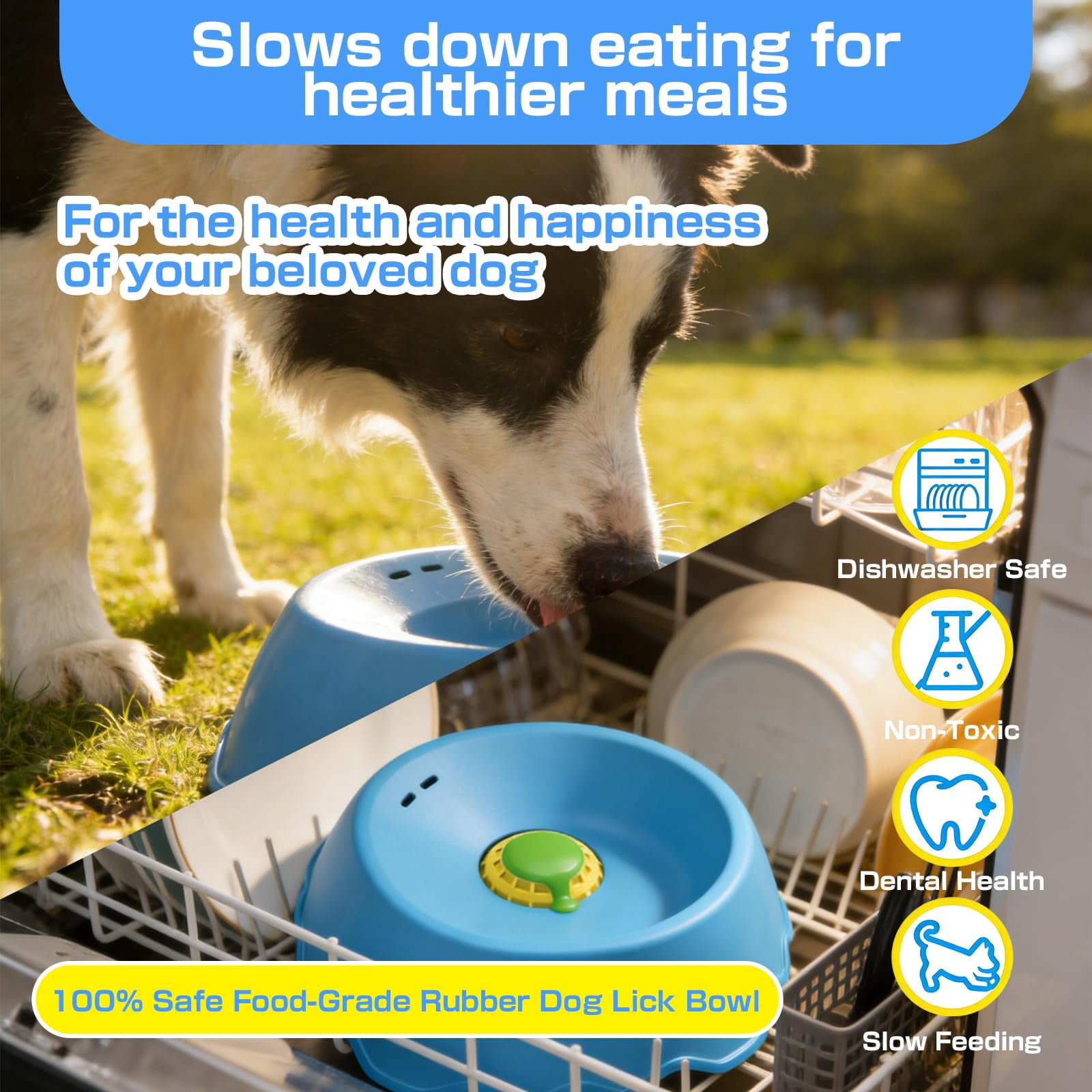 Lick and Roll Bowl, Slow Feeder Dog Bowls – Interactive Dog Licking Toy with Rolling Ball, Large Capacity Non-Slip Lick Bowl for All Dogs