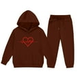 thumbnail image 5 of Kids Brown Sweatsuit 2-Piece Set, Hoodie & Joggers with Heart Print, Soft Casual Tracksuit for Boys and Girls, Kids to Big Kid Play Outfit,Size 5-6T, 5 of 5