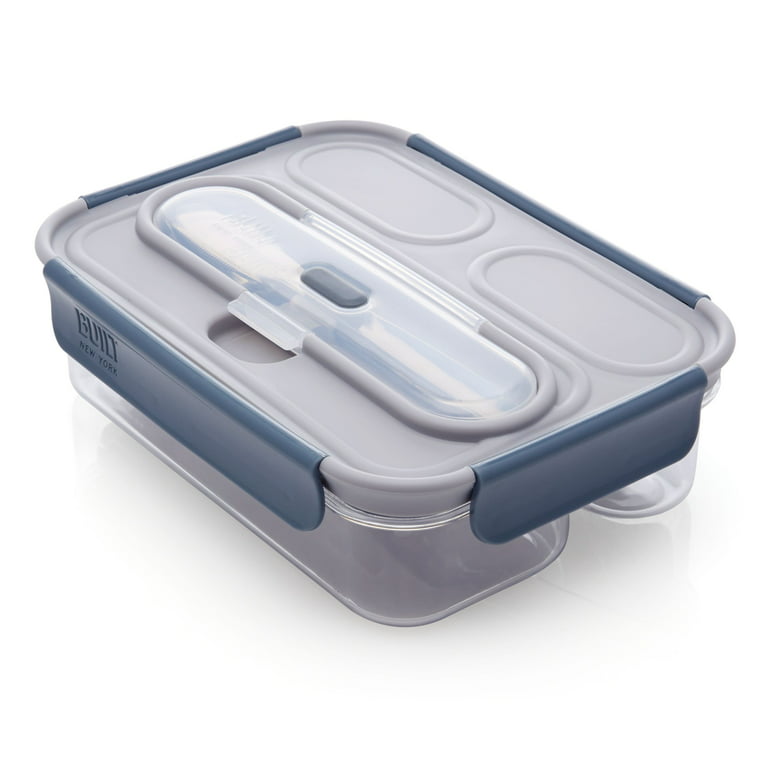 Built Gourmet 3 Compartment Tritan Bento Set with Stainless Steel Utensils  in Gray