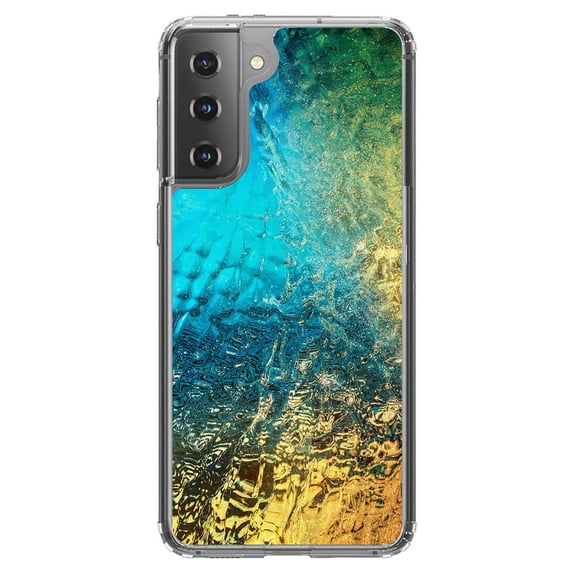 DistinctInk Clear Shockproof Hybrid Case for Galaxy S21 5G (6.2" Screen) - TPU Bumper, Acrylic Back, Tempered Glass Screen Protector - Colorful Rainbow Waterfall
