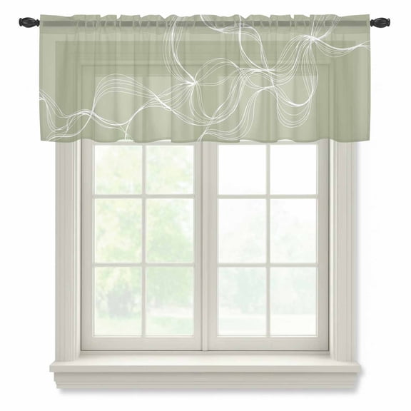 Sage Green Sheer Curtains Valances for Windows Minimalist Abstract Modern White Art Chiffon Kitchen Valances for Cafe, Rod Pocket Voile Window Treatments Curtains for Living Room Bedroom, 54"x18"