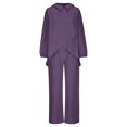 thumbnail image 4 of Womens Plus Size Loungewear Sets S-5X Casual Long Sleeve Shirts Wide Leg Pants 2 Piece Loose Solid Comfort Going Out Pant Suits Outfits, 4 of 8