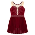 thumbnail image 4 of Sxiwei Gymnastics Leotard for Girls Shiny Rhinestone Mesh Patchwork Ballet Dance Dress Performance Burgundy 8, 4 of 5
