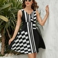 thumbnail image 3 of Stylish Black And White Check And Stripes Dress Fashion Beach Long Dresses Female Party Printed Sundress, 3 of 7