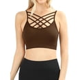 thumbnail image 1 of Zenana Women & Plus Comfort Seamless Crisscross Front Strappy Bralette Sports Bra Top with Removable Pads, 1 of 4