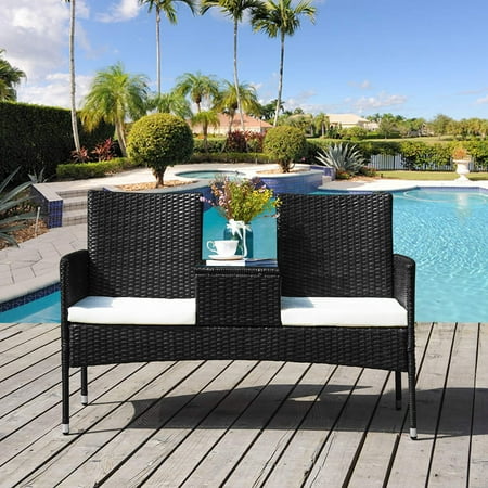 Outdoor Furniture Set Patio Conversation Set with Removable Cushions & Table Wicker Modern Sofas for Garden Lawn Backyard Outdoor Chat Set (loveseat Style)