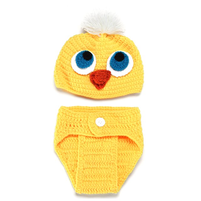 Adorable disfraz de bebé de ganchillo, pollo amarillo, ropa tejida para recién nacidos, accesorios de fotografía (sin zapatos)