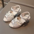 thumbnail image 2 of Viluyesy Girls Rhinestone Bow Sandals Kids Pointed Dress Heels Summer Wedding Party Performance Princess Shoes Beige Size 12 M, 2 of 10