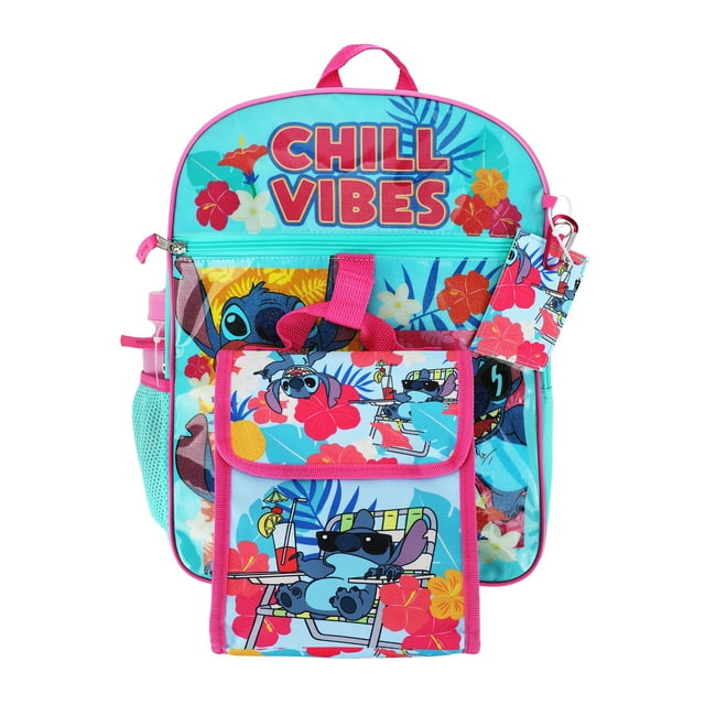 Lilo & Stitch Chill Vibes Beach Fun Kids 16" Backpack and Lunch Bag 5 Piece Set