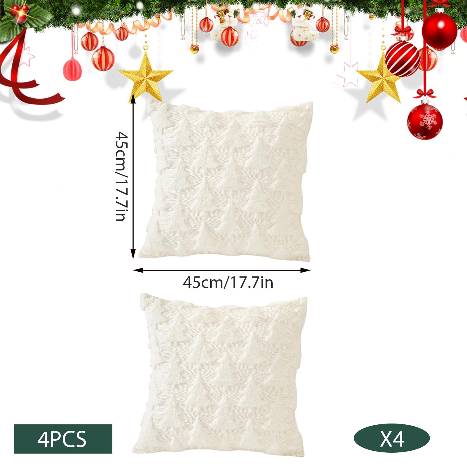Lot De 4 Housses De Coussin 45x45 Cm - Motifs Flocons Et Sapins De Noël - Polyester Doux, Lavable, Zip Caché - Pour Canapé, Salon, Chambre - 10