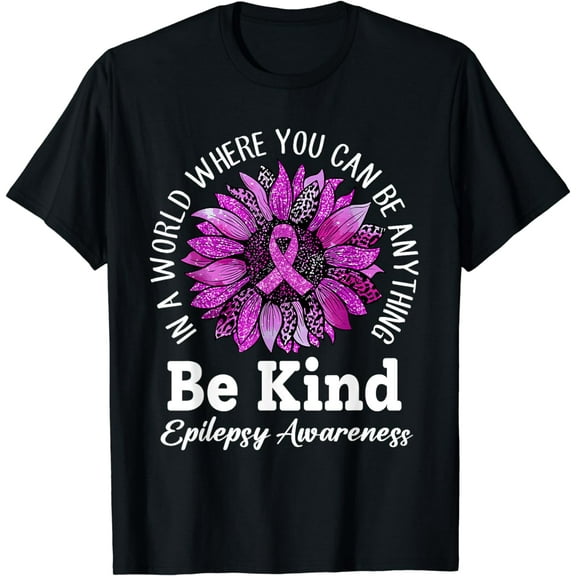 Be Kind Sunflower Ribbon Purple Epilepsy Awareness Men Women T-Shirt