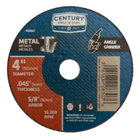 UPC: 0081838083076 | Century Drill & Tool 8307 Thick Type 1A Cutting Wheel – 4 x 0.035 in.