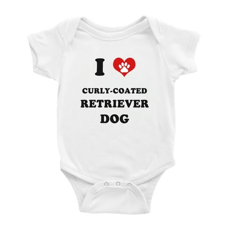

I Heart Curly-Coated Retriever Dog Funny Cute Baby Rompers (White 6-12 Months)