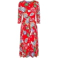 thumbnail image 2 of Bon Rosy, Women's, MadeInUSA 3/4 Sleeve V-Neck Printed Knee Length Midi Faux Wrap Floral Dress, Orange, S, 2 of 2