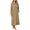thumbnail image 5 of Women's Hooded Fleece Bathrobe Long Sleeve Cable Knit Textured Robe with Pockets Cozy Homewear for Fall Winter, 5 of 8