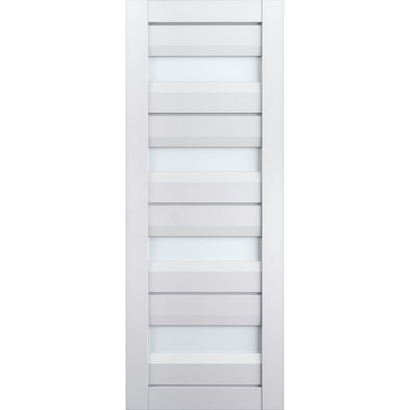 Slab Barn Door Panel Frosted Glass | Veregio 7455 White Silk | Sturdy Finished Doors | Pocket Closet Sliding-36" x 84"