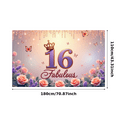 thumbnail image 3 of Purple Glitter Number Sweet 16 Birthday Banner Floral Crown Design Rose Butterfly for Teen Celebration Party Decoration, 3 of 8