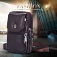 thumbnail image 2 of Men Cowhide Leather Phone Bags Solid Color Zipper Crossbody Bag (Coffee), 2 of 9