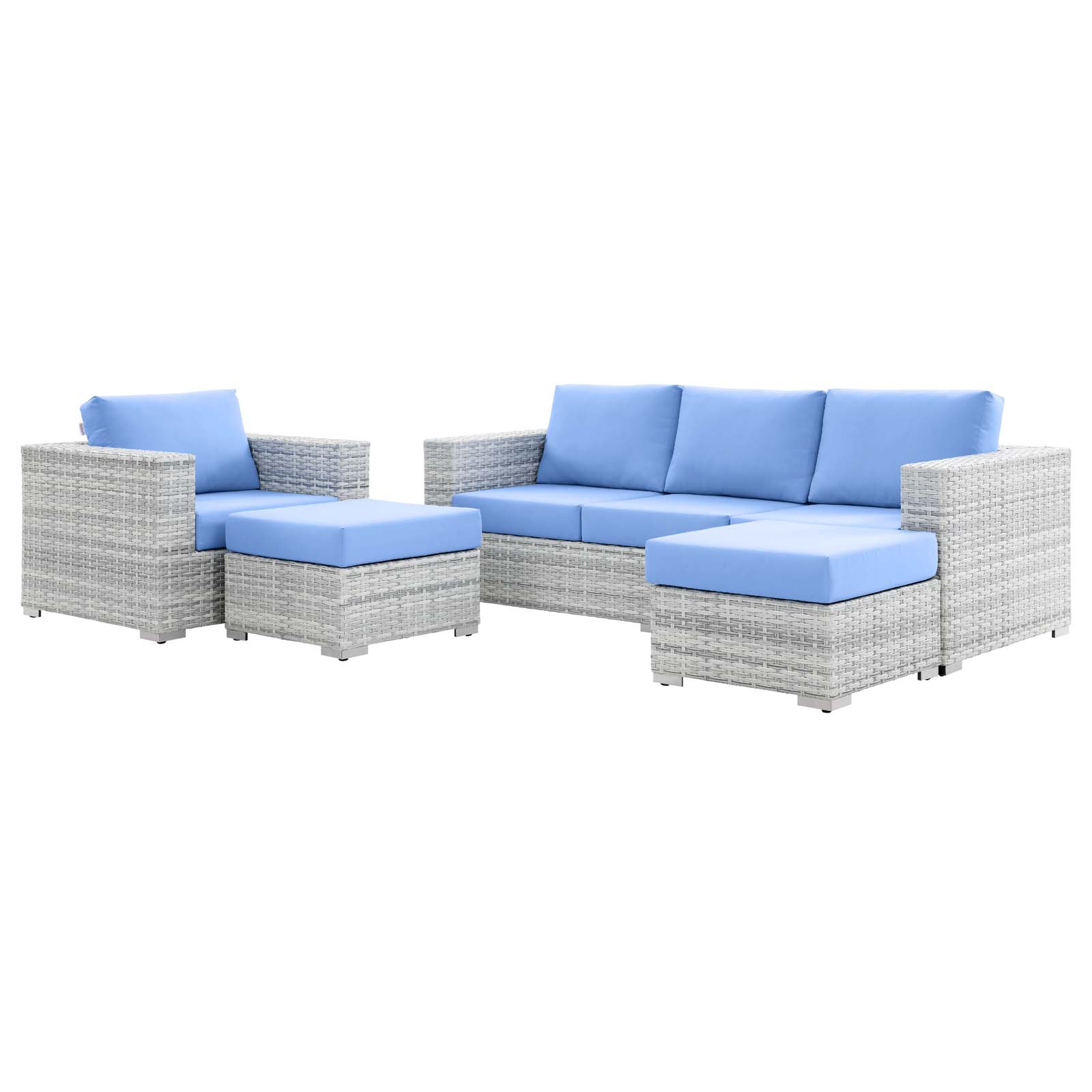 Lounge Sectional Sofa Chair Set, Rattan, Wicker, Light Grey Gray Light Blue, Modern Contemporary Urban Design, Outdoor Patio Balcony Cafe Bistro Garden Furniture Hotel Hospitality - image 1 of 10