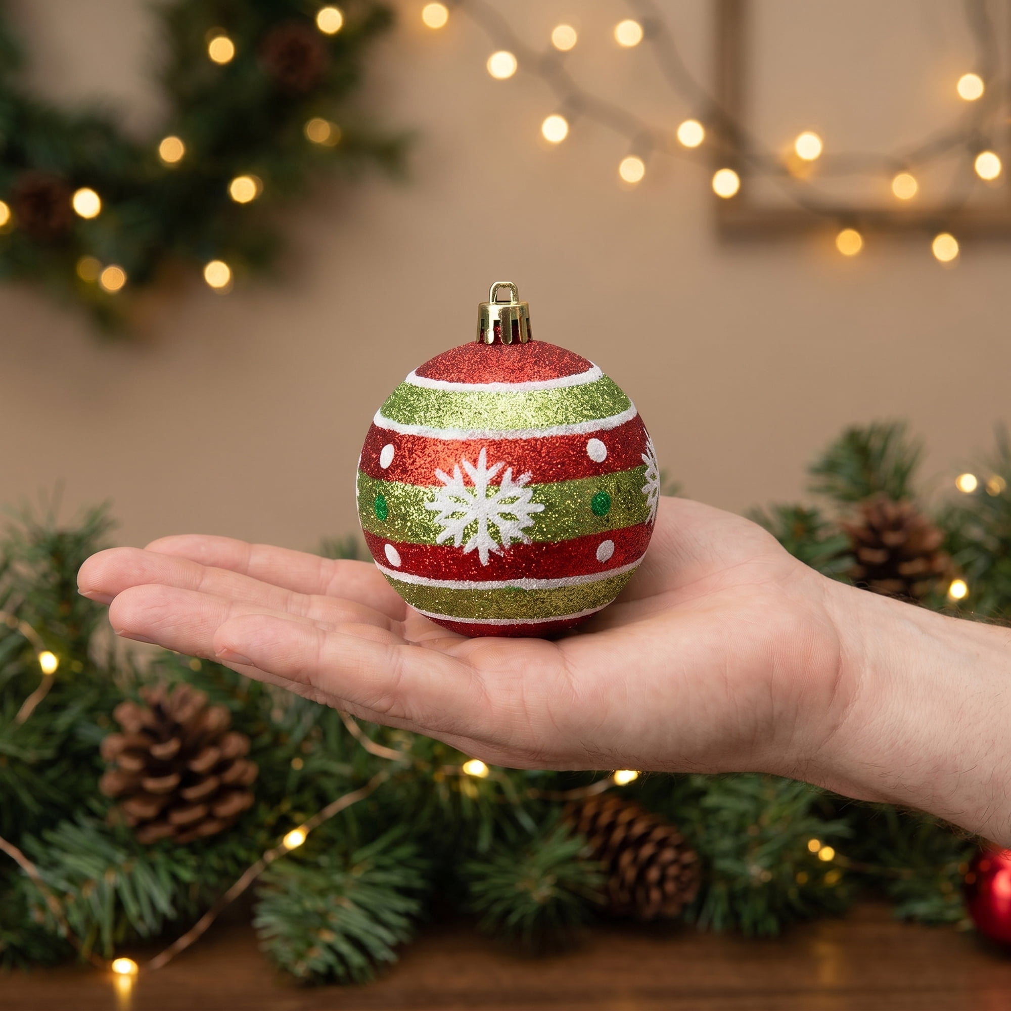 Unique Bargains 6Pcs Handpainted Christmas Painted Sphere Tree Ornaments Green 2.4"