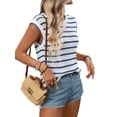 thumbnail image 3 of Striped Sweater Vest Women Spring Summer Crewneck Knit Shirts Dressy Beach Cute Crochet Tank Tops Blue L, 3 of 9