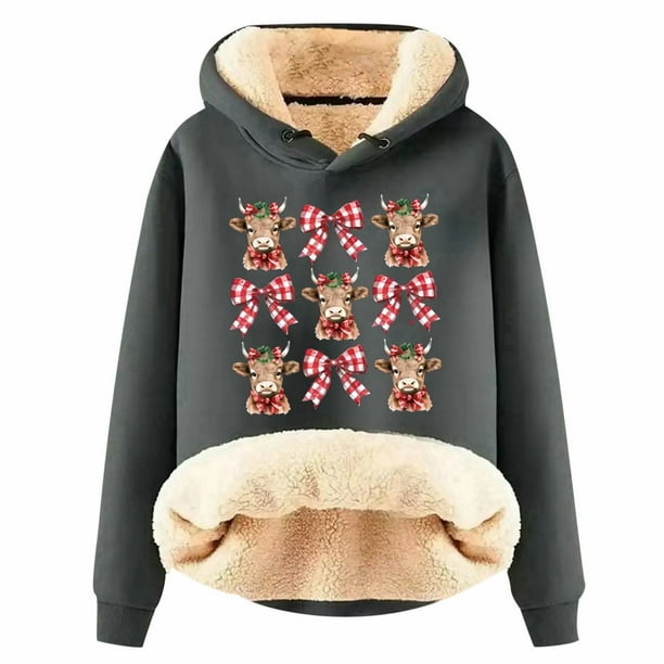 WILLBEST Sudadera de Mujer con Estampado Navideño de Vaca, Estilo Vaquero, Estilo Femenino y Grueso X-Grande
