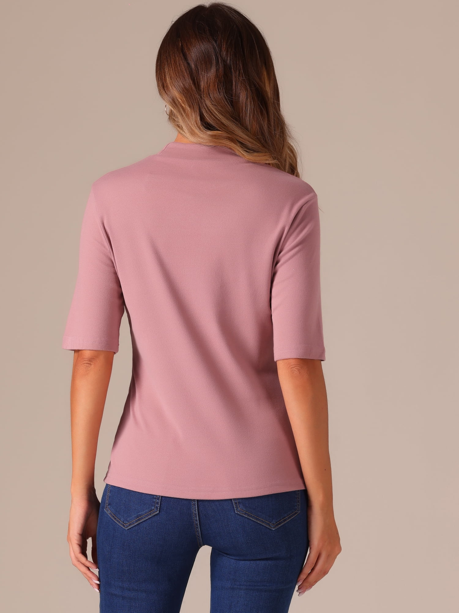 DARING DIVA Women's Half Sleeve Mock Turtleneck Casual Top S Dark Pink