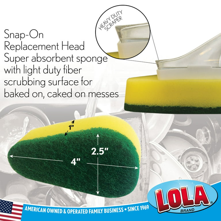 Lola Soap Dispensing Dish Wand w/ 7 Super Absorbent Sponge Head, Reusable, Size: Large, Green