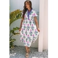 thumbnail image 3 of Women's Elegant White Floral Puff Short Sleeve V Neck High Waist Maxi Dress with Pockets | [ZhiHiMeRi] | (US 12-14)L, 3 of 12