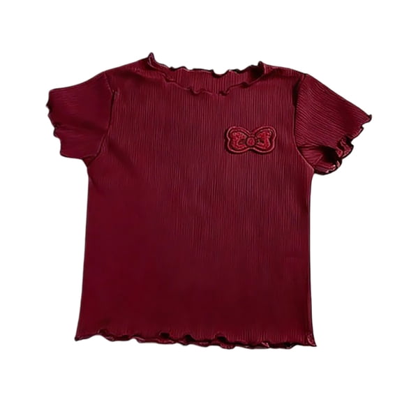 SUXIAN Girls Tops Top Summer Tee with Cute Bow for Kids Lightweight Short Sleeve Tee for Toddlers and Girls Playful Korean Style Bowknot Boys Shirts Brick Red 12-18 Months