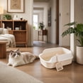 thumbnail image 6 of LOWLHOME Cat Litter Tray Semi Enclosed Cat Litter Box with Open Top Detachable Easy to Clean Litter Pan Indoor Cats Anti Splashing Pet Supplies Spacious, Beige, 6 of 7