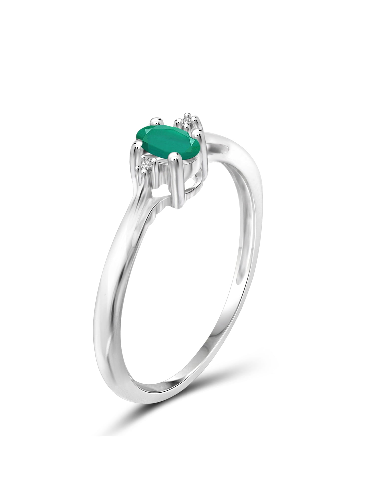 JewelersClub Emerald Ring Birthstone Jewelry – 0.25 Carat Emerald 0.925 Sterling Silver Ring Jewelry with White Diamond Accent – Gemstone Rings with Hypoallergenic 0.925 Sterling Silver Band