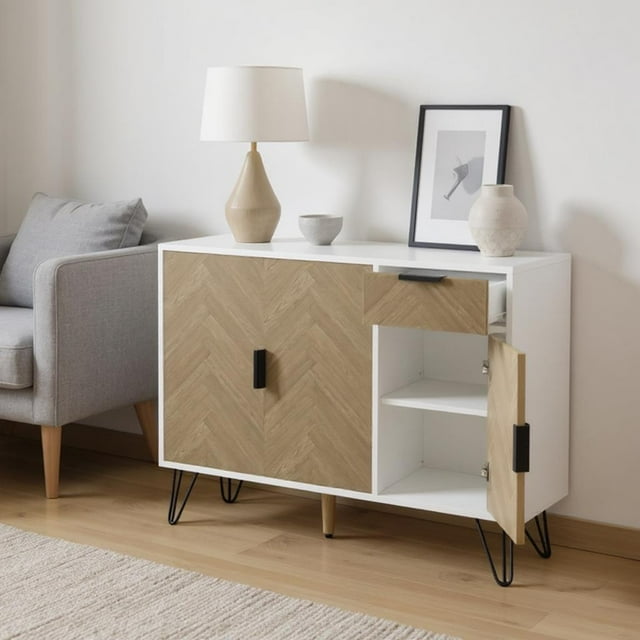 Homy Casa Armoire de Rangement Moderne en Bois Blanc avec Tiroir et Tablettes Ajustables Console 35,5 Table de Sofa
