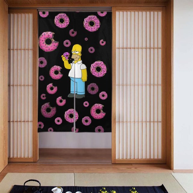 Cortina de puerta semiopaca con patrón de patchwork de dos piezas de Los Simpsons, cortinas opacas decorativas para dormitorio, sala de estar, decoración de habitación de niños, 34 x 56 pulgadas,
