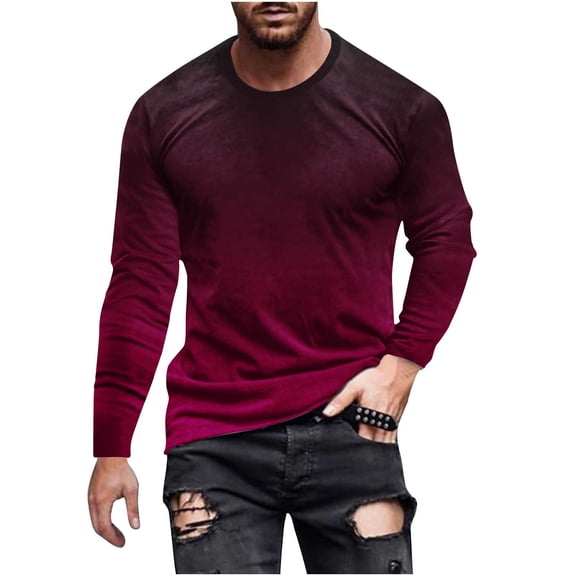GigrtiJin Oversized Loose Casual Tops Gradient Color Round Neck Long Sleeve Oversized Trendy Pullover Blouse Shirt