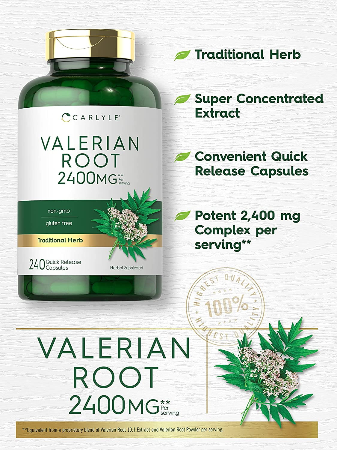 Buy Valerian Root Capsules 240 Pills High Potency NonGMO, Gluten