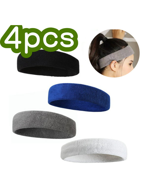 Terry Cloth Sweat Headbands for Men Sweat Wicking Headband Men's Black Head Sweat band Athletic Men's Headband 4 Pcs