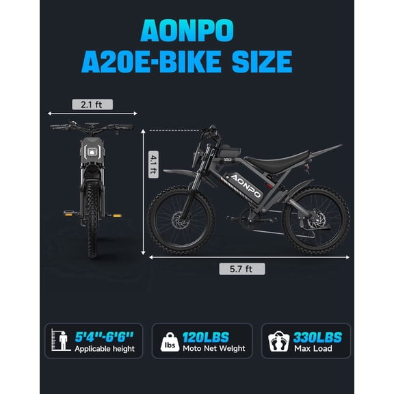 AONPO B20 Electric Dirt Bike for Outdoor Sports,48V 18.2Ah UL2849 Electric Mountain Bike for Adults,30 MPH Peak 1500W Electric Bike,E-Bike Up to 100 Miles