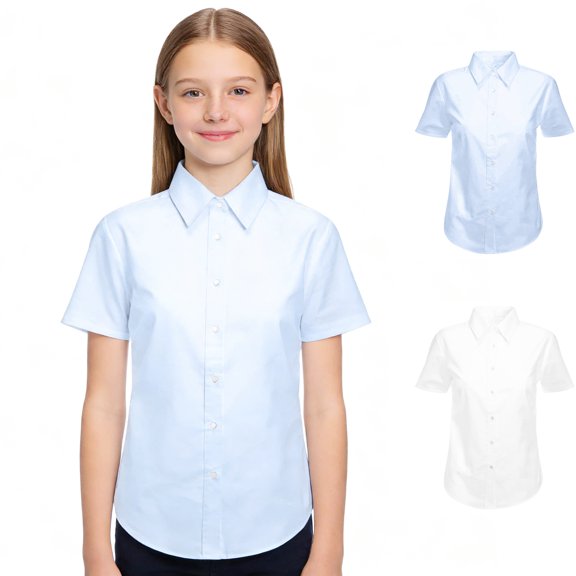 Bigetiay Girls School Uniform Shirts Short Sleeve Button Down Shirts for Formal Occasion 13 Years