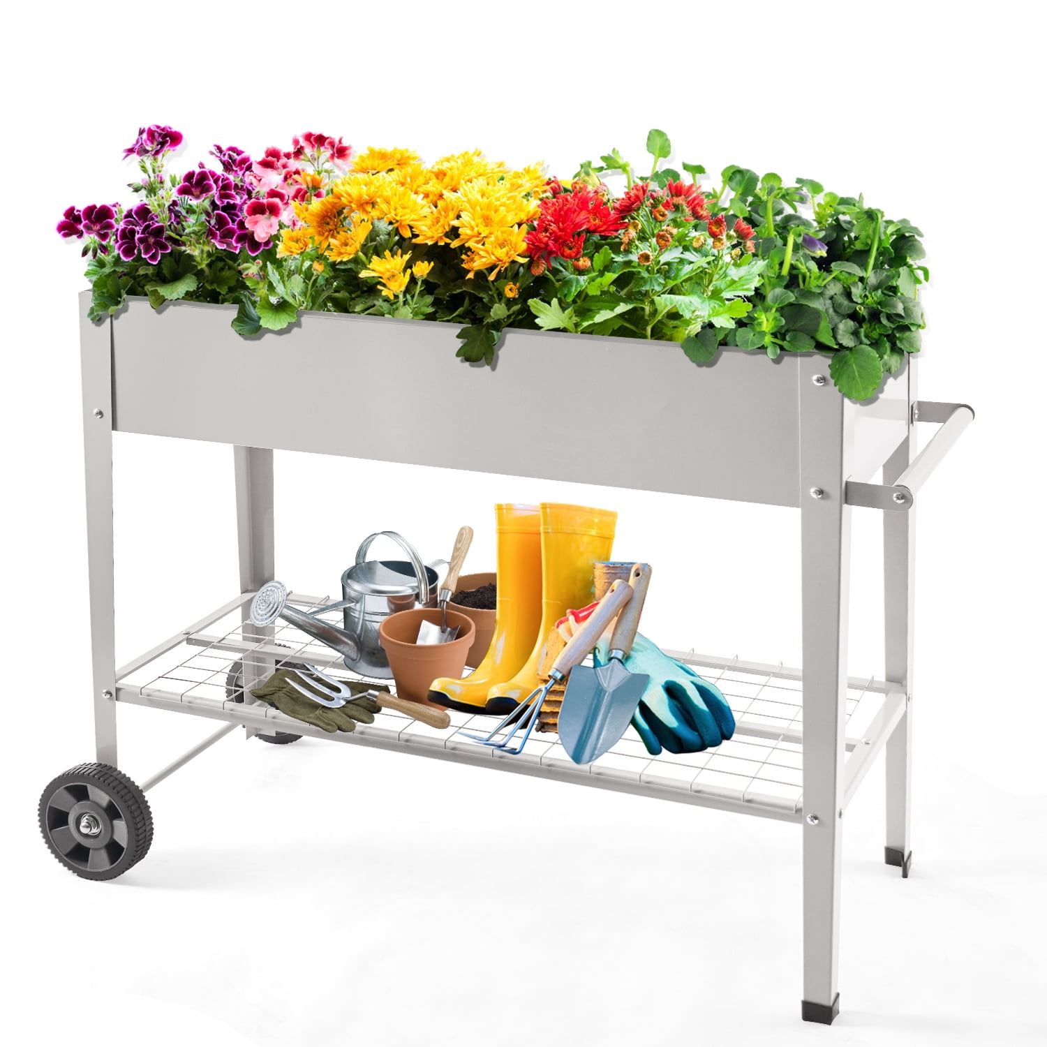 FOYUEE Raised Planter Box with Legs Outdoor Elevated Garden Bed On Wheels for Vegetables Flower Herb Patio
