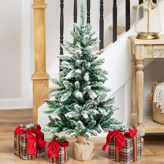 Northlight Frosted Pine Artificial Christmas Tree in Burlap Base - 3.5' - Unlit