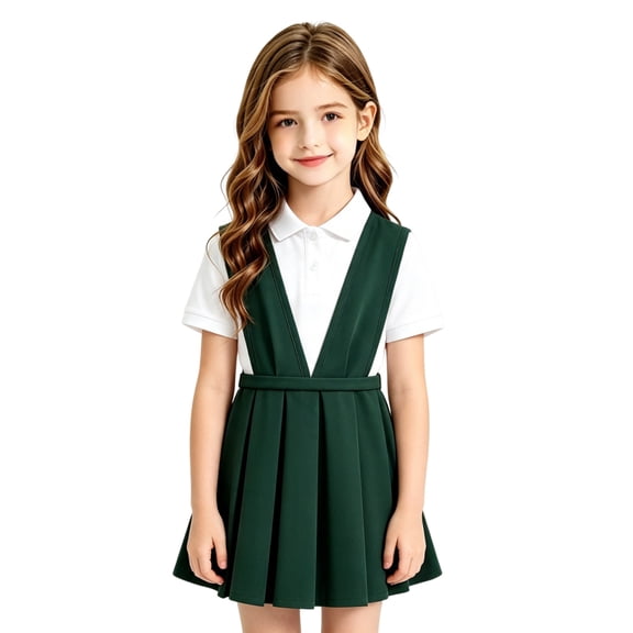 Grblisyd Girls Uniform Dress School Jumper Pleated Dress V-Neck Casual Overall Classic Back To School Clothes Fashion Comfy Loose Outfits